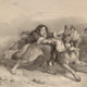 Jeanne Jouve, tratando de salvar a uno de sus hijos atacado por la bestia de Gévaudan. Grabado publicado en Journal des chasseurs, en 1839.